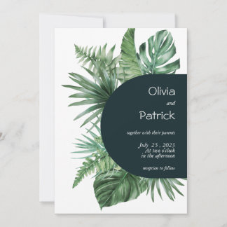 Invitation aquarelle feuilles vertes tropicales ju