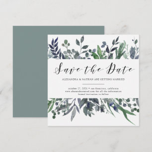 Invitation Aquarelle feuillue Mariage Enregistrer la date