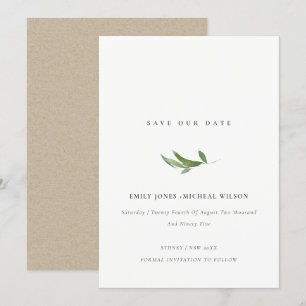 Invitation Aquarelle feuillue minimale Économisez Notre Date