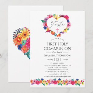 Invitation Aquarelle Fiesta Florale Première communion sainte
