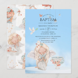 Invitation Aquarelle fille Angel Baptême