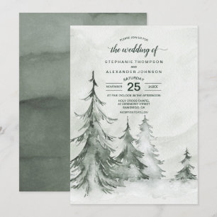 Invitation Aquarelle Fir Trees Mariage d'hiver