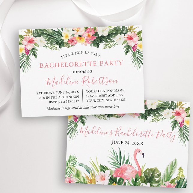 Invitation Aquarelle Flamant rose floral tropical (Customize to change text color or text style.)