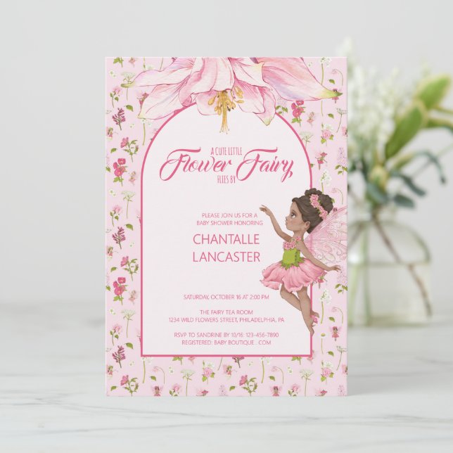 Invitation Aquarelle Fleur Baby shower (Debout devant)
