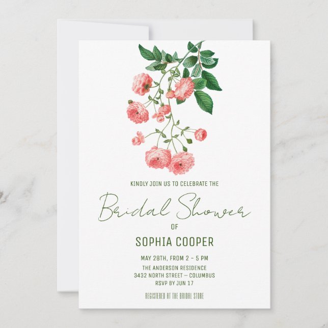Invitation Aquarelle Fleur de Camellia | FÊTE DES MARIÉES (Devant)