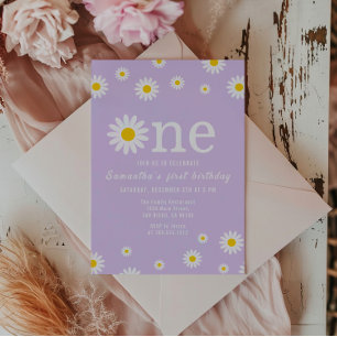 Invitation Aquarelle Fleur de Camomille Violette Premier Anni