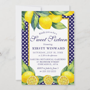 Invitation Aquarelle Fleur de Citron Point Bleu Douce 16