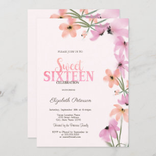 Invitation Aquarelle Fleur sauvage Boho Rose Fleurs Douces 16