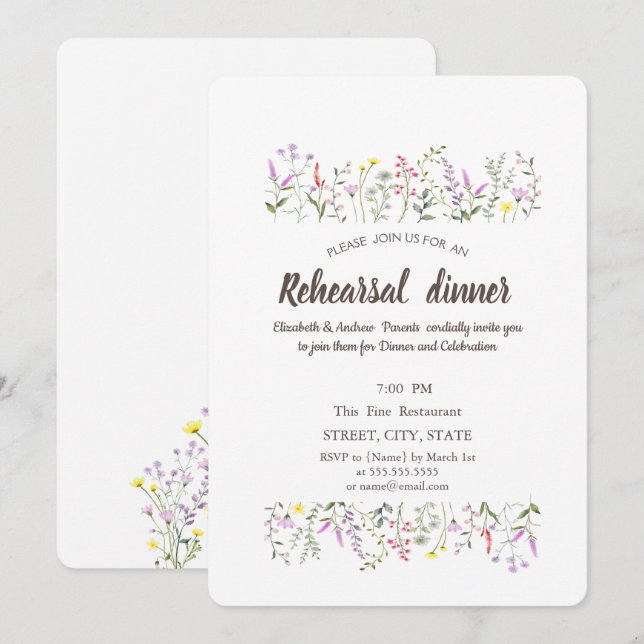Invitation Aquarelle Fleur sauvage chic (Devant / Derrière)