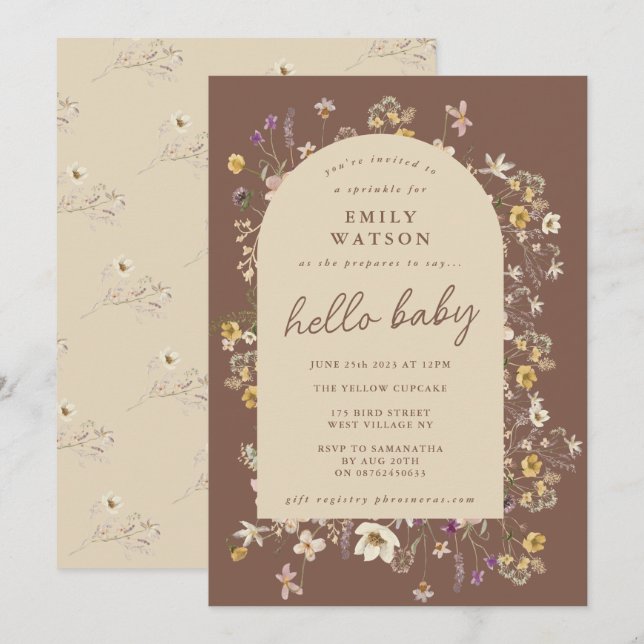 Invitation Aquarelle Fleur sauvage de printemps personnalisée (Devant / Derrière)