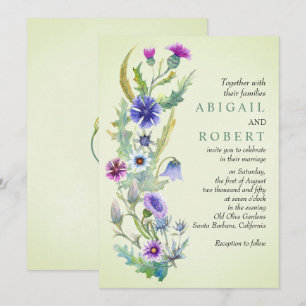 Invitation Aquarelle fleur sauvage floral vert pâle mariage