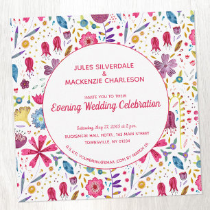 Invitation Aquarelle Fleur Sauvage Mariage de soirée Réceptio
