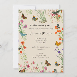 Invitation Aquarelle Fleur sauvage papillons retraite