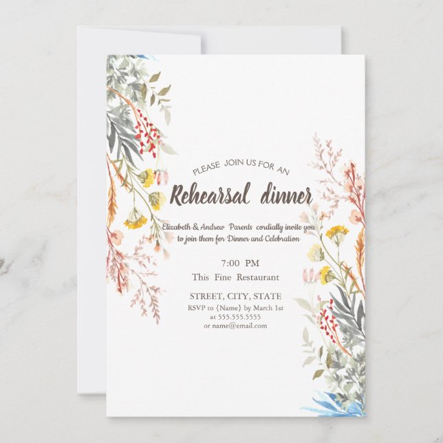 Invitation Aquarelle Fleur sauvage pré séchée (Devant)