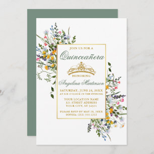 Invitation Aquarelle Fleur sauvage Quinceanera Sage Green