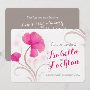 Invitation Aquarelle fleur sauvage rouge rose gris mariage bl