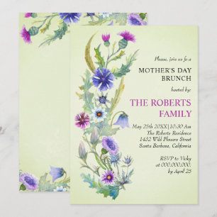 Invitation Aquarelle fleur sauvage verte Fête des Mères Brunc