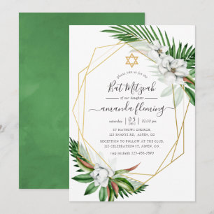 Invitation Aquarelle Fleur Tropicale Bat Mitzvah