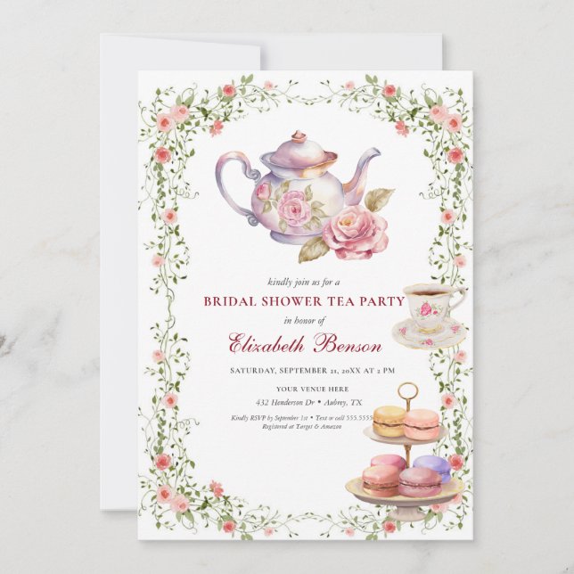 Invitation aquarelle fleurie, douche nuptiale, temps pour le  (Devant)