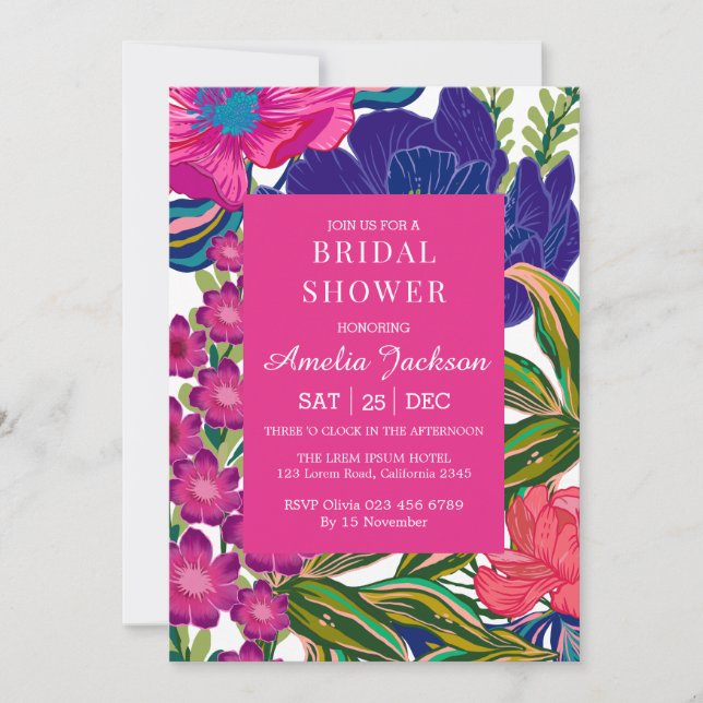 Invitation Aquarelle fleurie et botanique rose nuptiale (Devant)