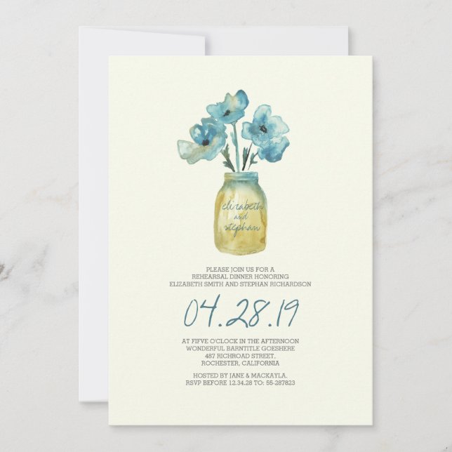 Invitation aquarelle fleurie RÉPÉTITION DÎNER (Devant)