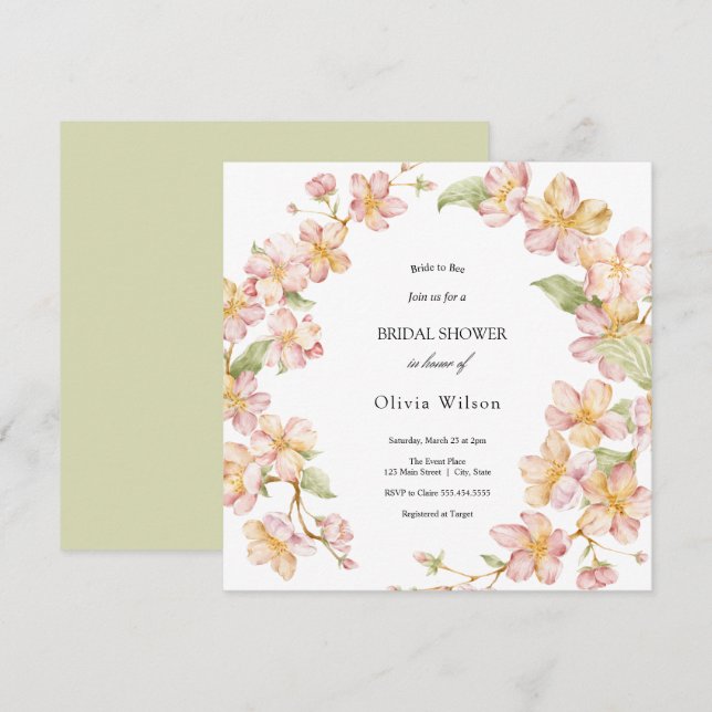 Invitation aquarelle fleurie verdure élégante douche nuptiale (Devant / Derrière)
