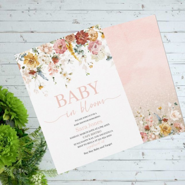 Invitation Aquarelle Fleurs bébé en fleur Baby shower Invit (Créateur téléchargé)