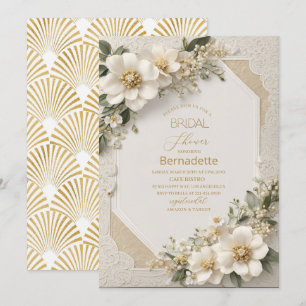 Invitation Aquarelle fleurs blanches 3D or Fête de mariage