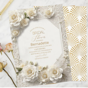 Invitation Aquarelle fleurs blanches 3D or Fête de mariage
