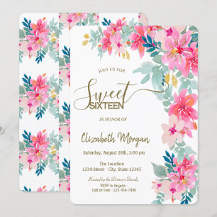 Invitation Aquarelle Fleurs Colorées de Printemps Douze Ans