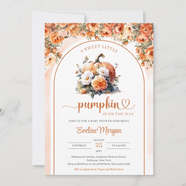 Invitation Aquarelle fleurs d'automne citrouille automne fill (Devant)