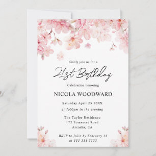Invitation Aquarelle Fleurs de Cerisier de Printemps 21e Anni