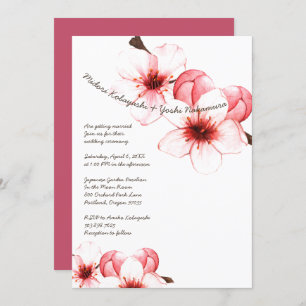 Invitation Aquarelle Fleurs de cerisier rose Mariage blanc