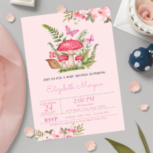 Invitation Aquarelle Fleurs de champignons Baby shower papill