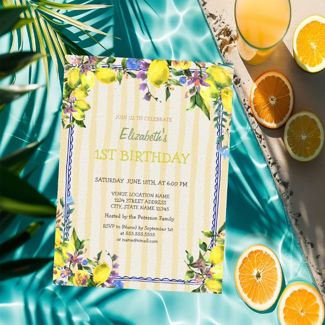 Invitation Aquarelle Fleurs de citrons Jaune Frappes Annivers (Créateur téléchargé)