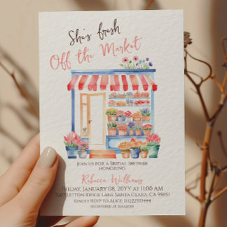 Invitation Aquarelle Fleurs de Marché Fraîches pour une Baby 