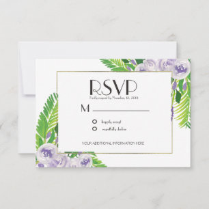 Invitation Aquarelle Fleurs de mariage violet pourpre