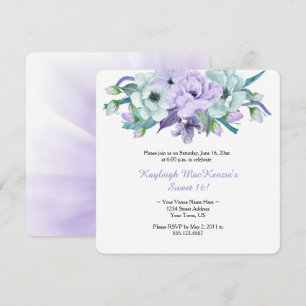 Invitation Aquarelle Fleurs de Menthe Violette Sweet 16