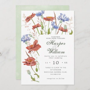 Invitation Aquarelle fleurs de prairie herbe mariage