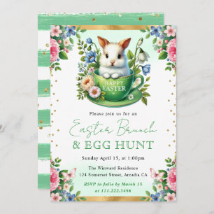 Invitation Aquarelle Fleurs de printemps de lapin Brunch de P