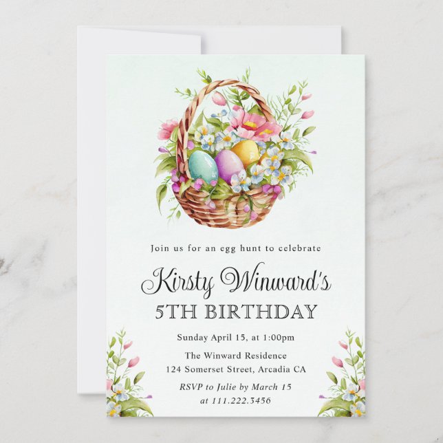 Invitation Aquarelle Fleurs de printemps Pâques Panier Annive (Devant)