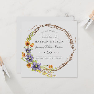 Invitation Aquarelle fleurs de ressort wreath douche nuptiale