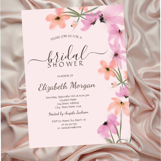 Invitation Aquarelle Fleurs de saumons rose pâle (Créateur téléchargé)