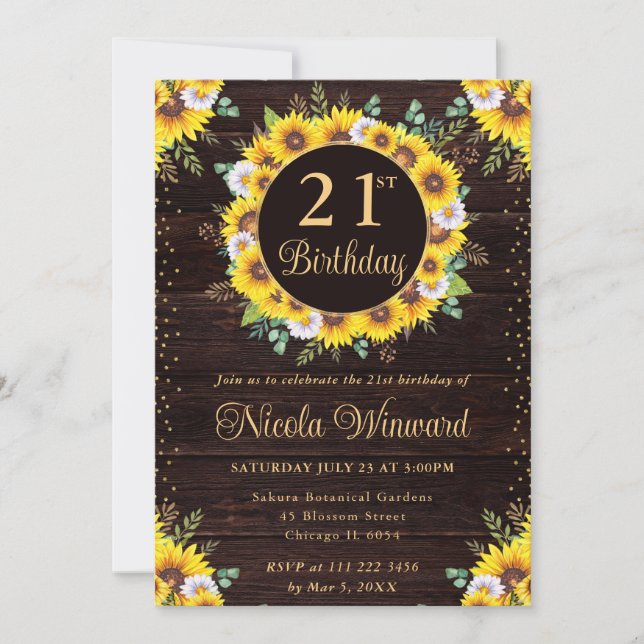 Invitation Aquarelle Fleurs de soleil rustiques Wreath Annive (Devant)