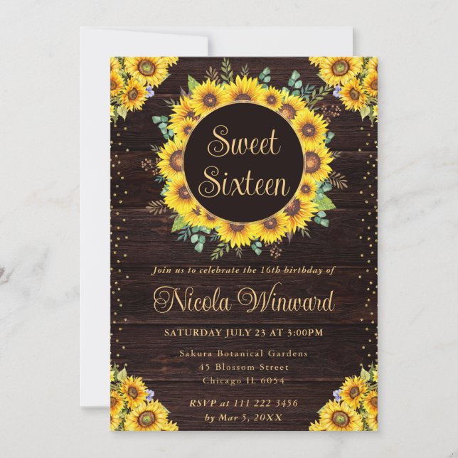 Invitation Aquarelle Fleurs de soleil rustiques Wreath Sweet  (Devant)