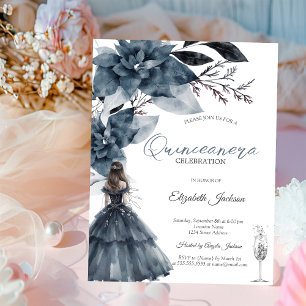 Invitation Aquarelle Fleurs d'hiver en verre fille Quinceaner