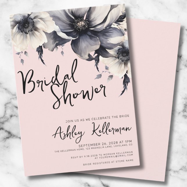 Invitation Aquarelle Fleurs Fête des mariées rose pâle (Elegant Floral Blush Pink Bridal Shower Party Invitation)