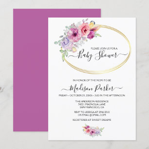 Invitation Aquarelle Fleurs Golden Frame