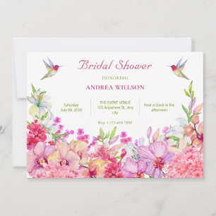 Invitation Aquarelle Fleurs Jardin d'oiseau douche nuptiale