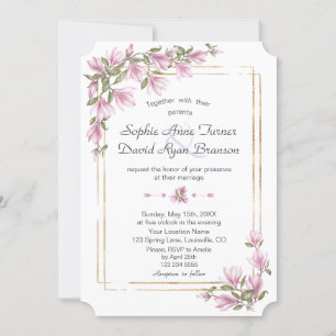 Invitation Aquarelle Fleurs Magnolia Mariage or en fleurs